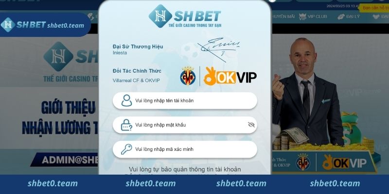 Giao diện đăng nhập/đăng kí tại Shbet